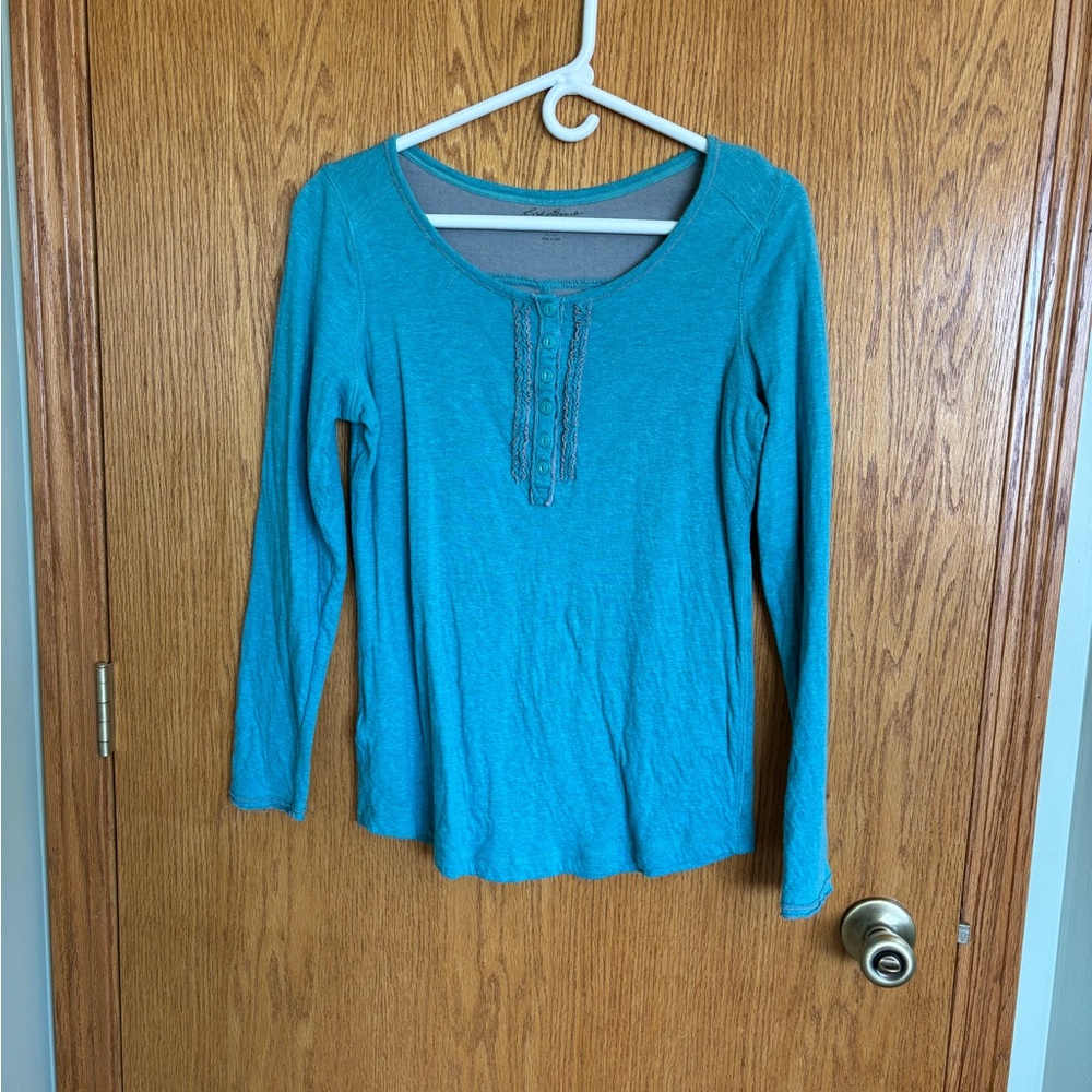 Eddie Bauer Teal Long Sleeve Scoop Neck Henley